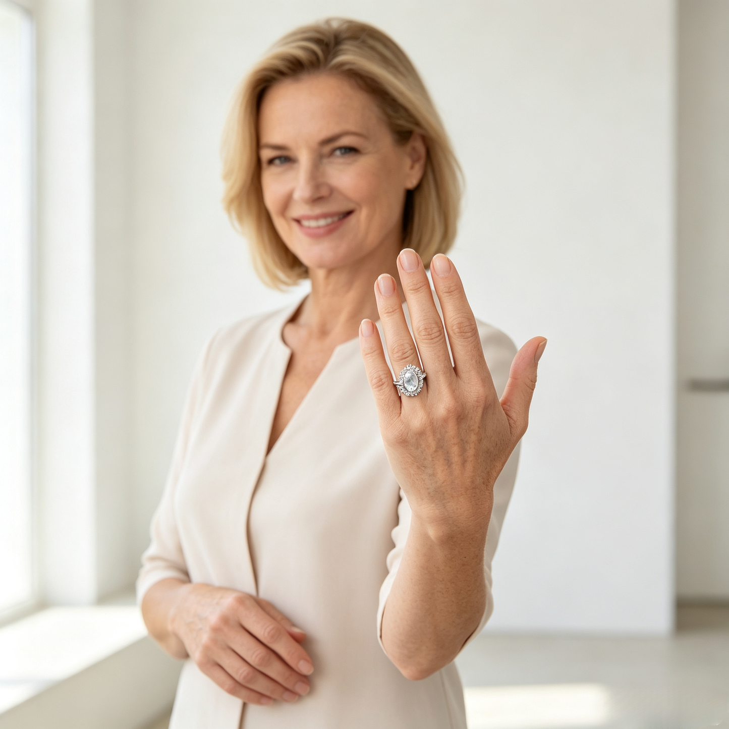 Elegant White Oval Stone Ring