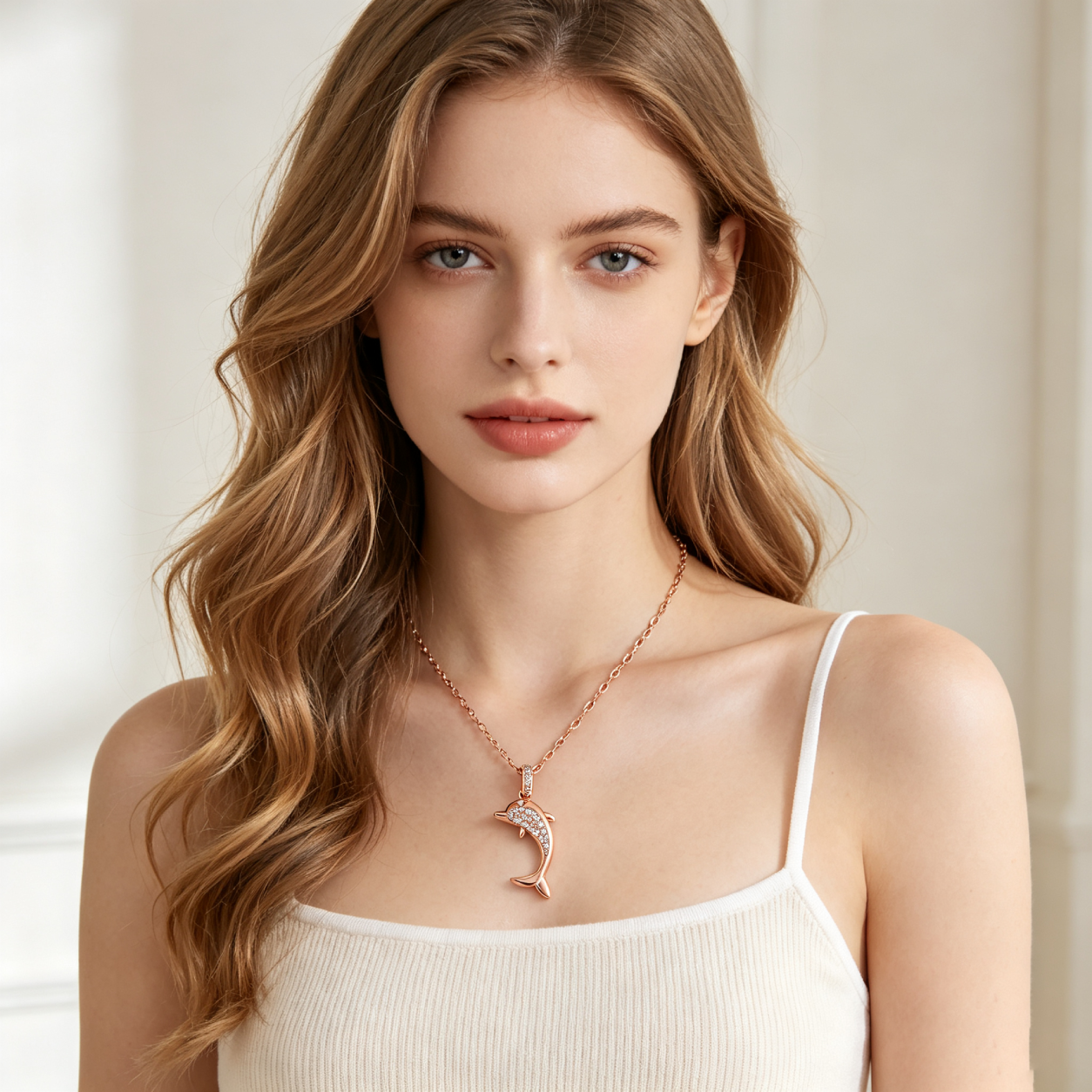 Rose Gold Dolphin Pendant Necklace