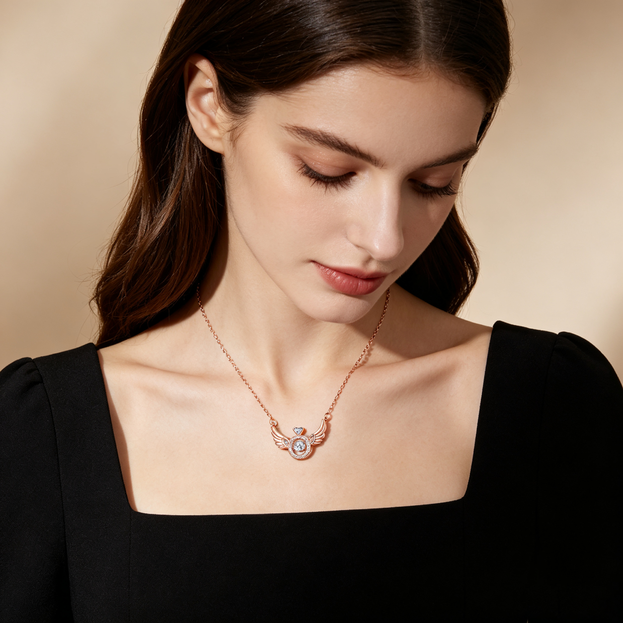Rose Gold Angel Wing Pendant Necklace