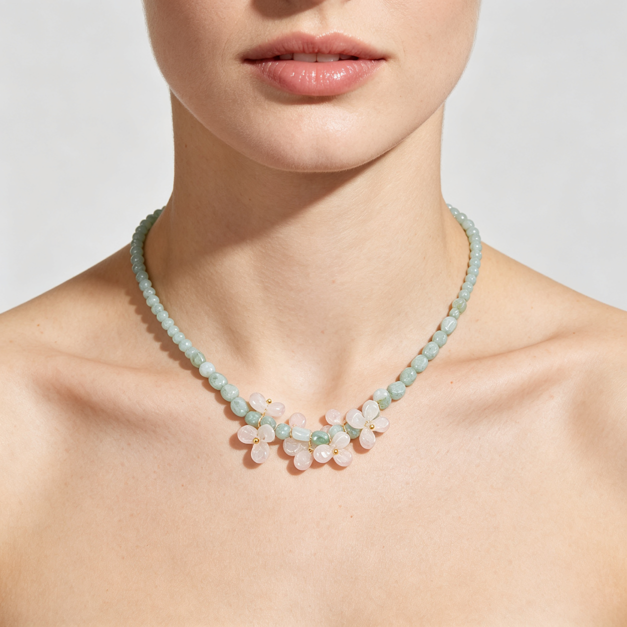 Mint Green Floral Beaded Necklac