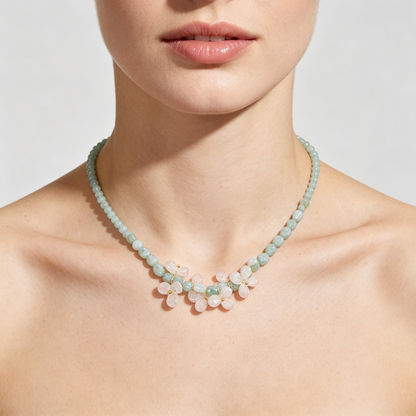 Mint Green Floral Beaded Necklac